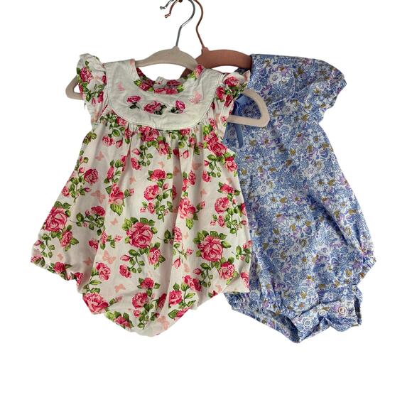 Carters Other - Romper Lot Of 2 Baby Girl 6 Mo Floral Rose Bow Bib Ribbon Spring Easter Church